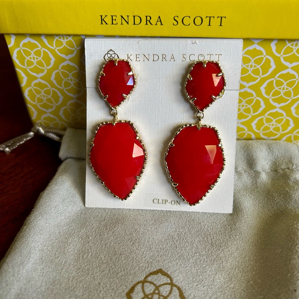Kendra Scott Red Clip on Selma Earrings
